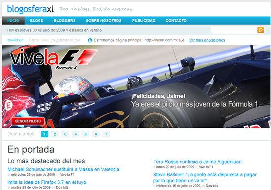 Nueva página principal de Blogosfera XL